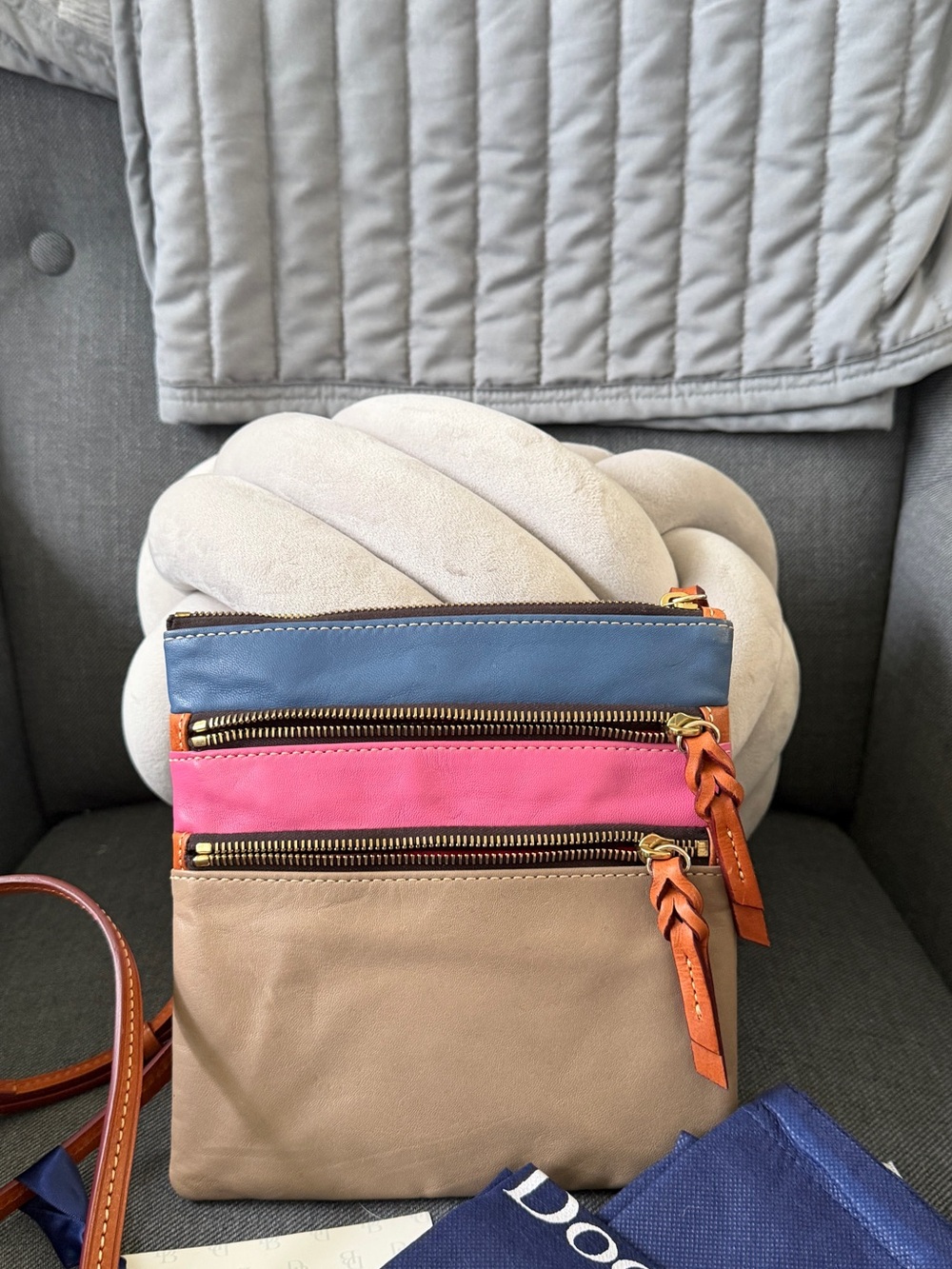 Dooney & Bourke Pink, Blue & Tan Colorblock Crossbody